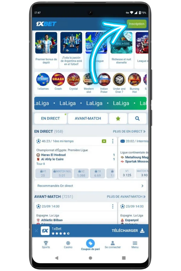 bouton d'inscription 1xBet